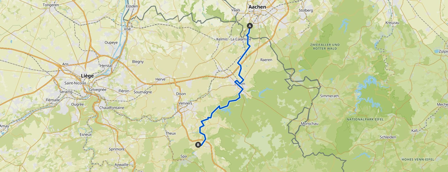 On foot to the Ardennes - Day 1 - From Aachen to Tiège Map Image