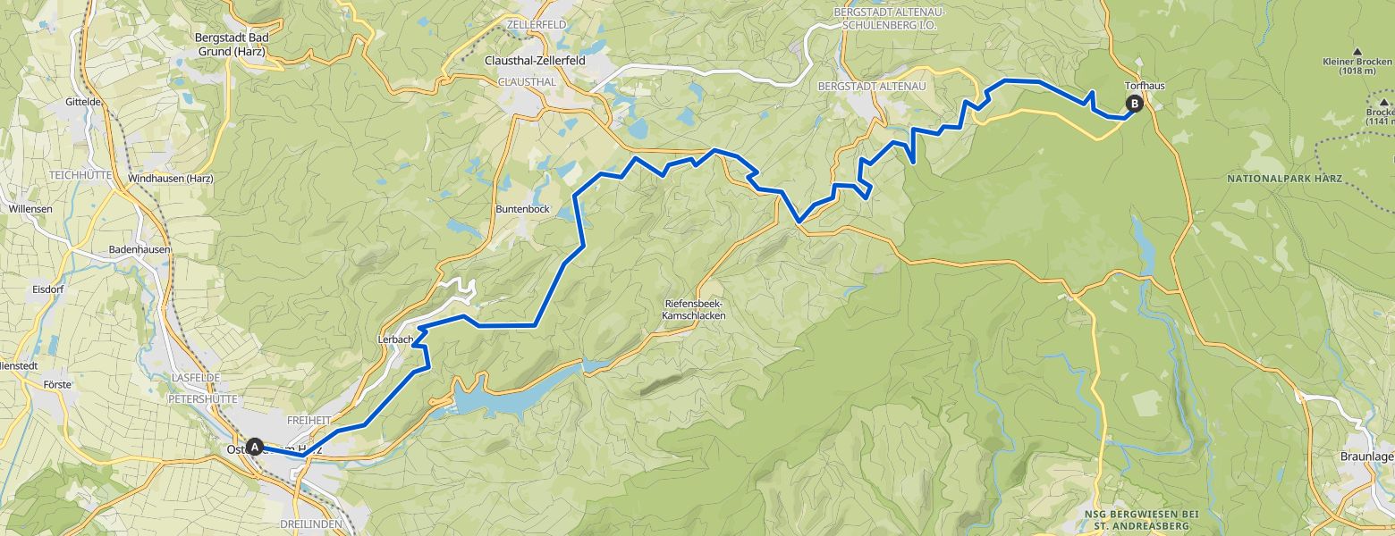 Harzer-Hexen-Stieg - Day 1 - From Osterode to Torfhaus map