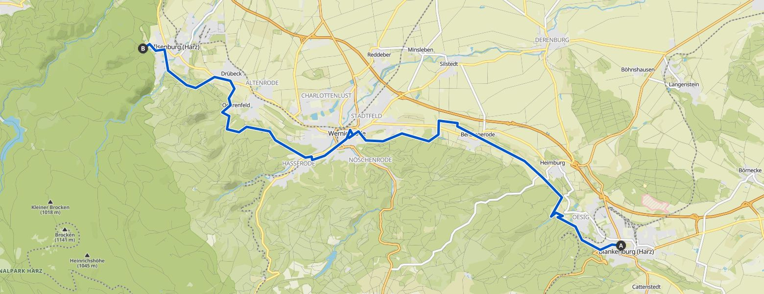 Harzer Klosterwanderweg - Day 2 - From Blankenburg to Ilsenburg Map Image