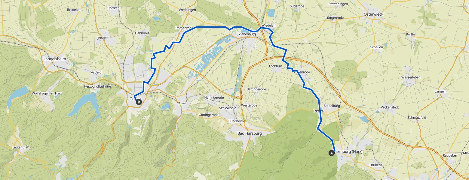 Harzer Klosterwanderweg - Day 3 - From Ilsenburg to Goslar map