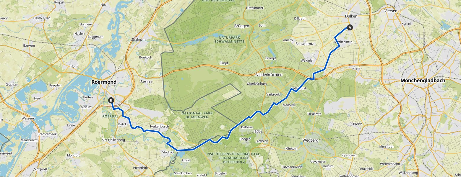 Hike from Viersen to Roermond (26-12-2024) map