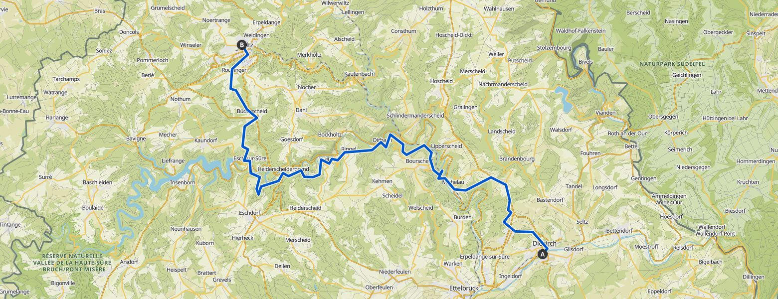 from Luxembourg to Tenneville - Day 2 - from Diekirch to Wiltz Map Image