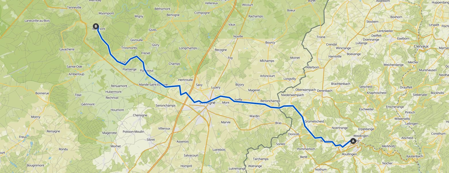 from Luxembourg to Tenneville - Day 3 - from Wiltz to Tenneville Map Image