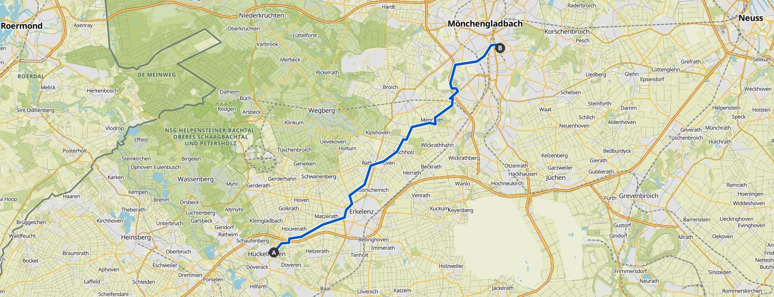 Hike from Hückelhoven to Mönchengladbach (02-10-2025) map