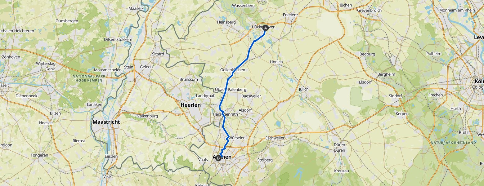 Hike from Hückelhoven to Aachen (29-12-2025) map