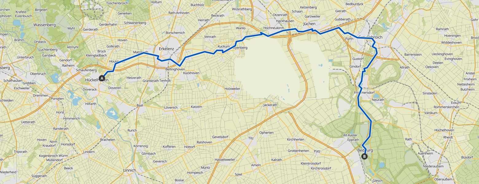 Hike from Hückelhoven to Bedburg (17-01-2026) map